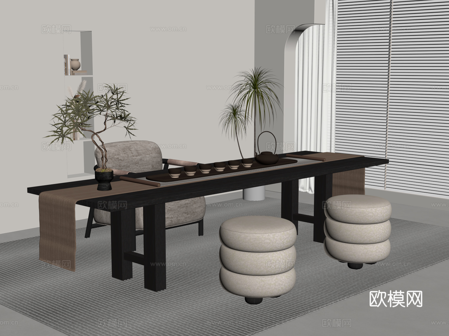 法式中古风茶桌椅 茶台su模型