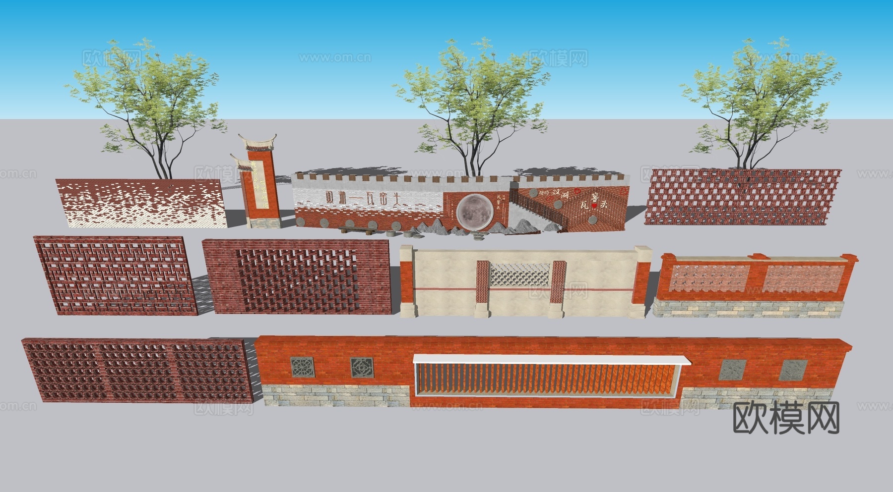 红砖文化墙su模型