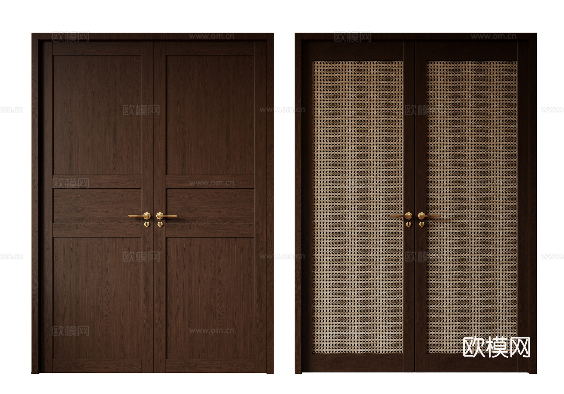 新中式侘寂双开门 中古平开门 入户门 防盗门 通顶对开门 别su模型