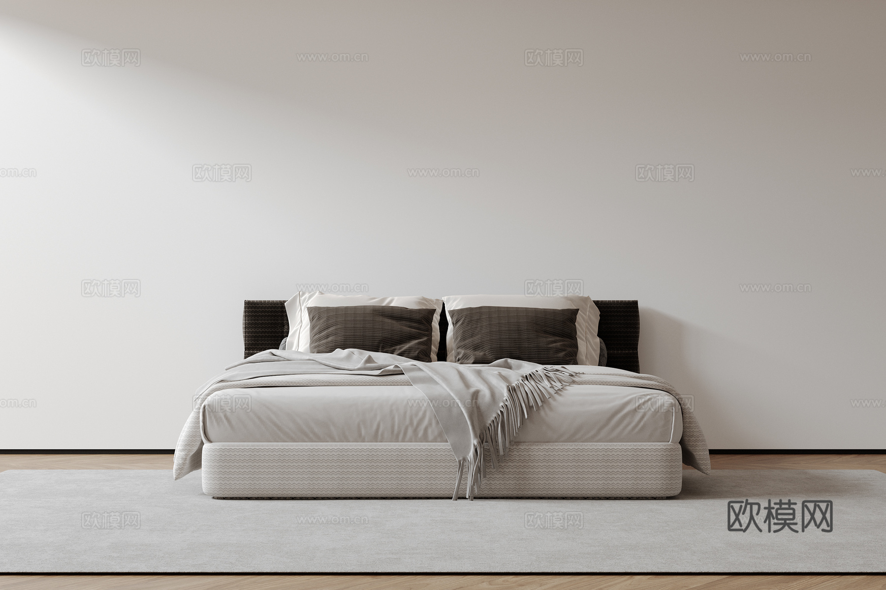 现代意式双人床 皮质床 布艺双人床 中古主卧床 地台床 极简su模型