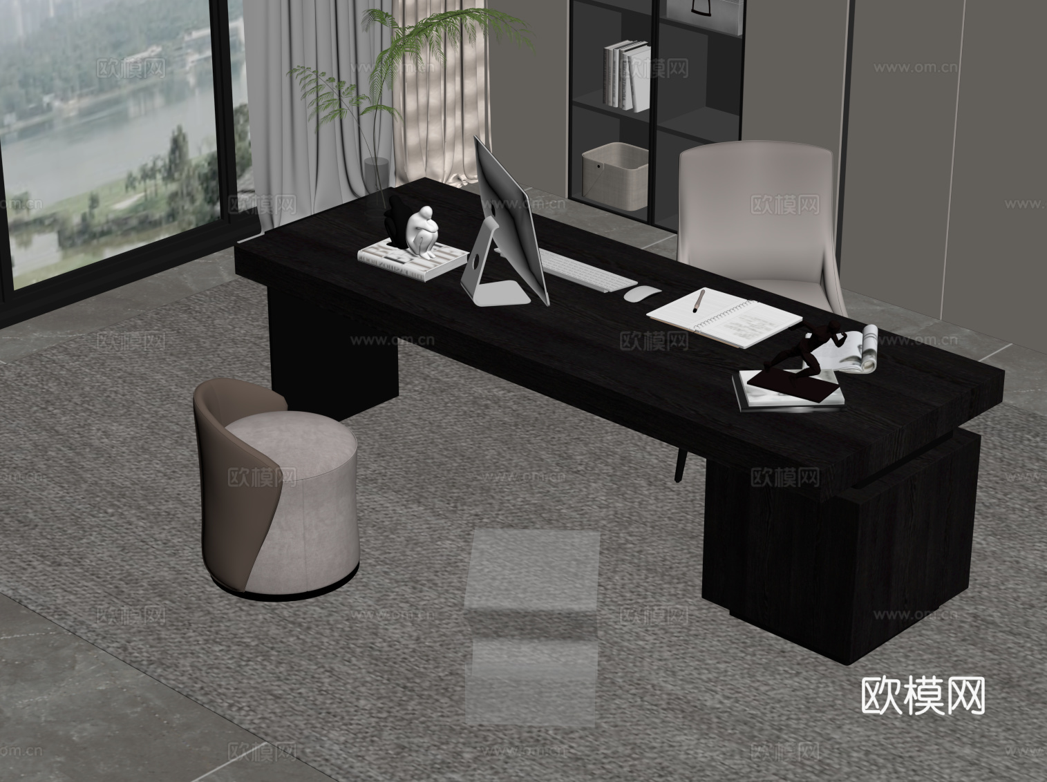 现代简约书桌椅 办公桌椅su模型