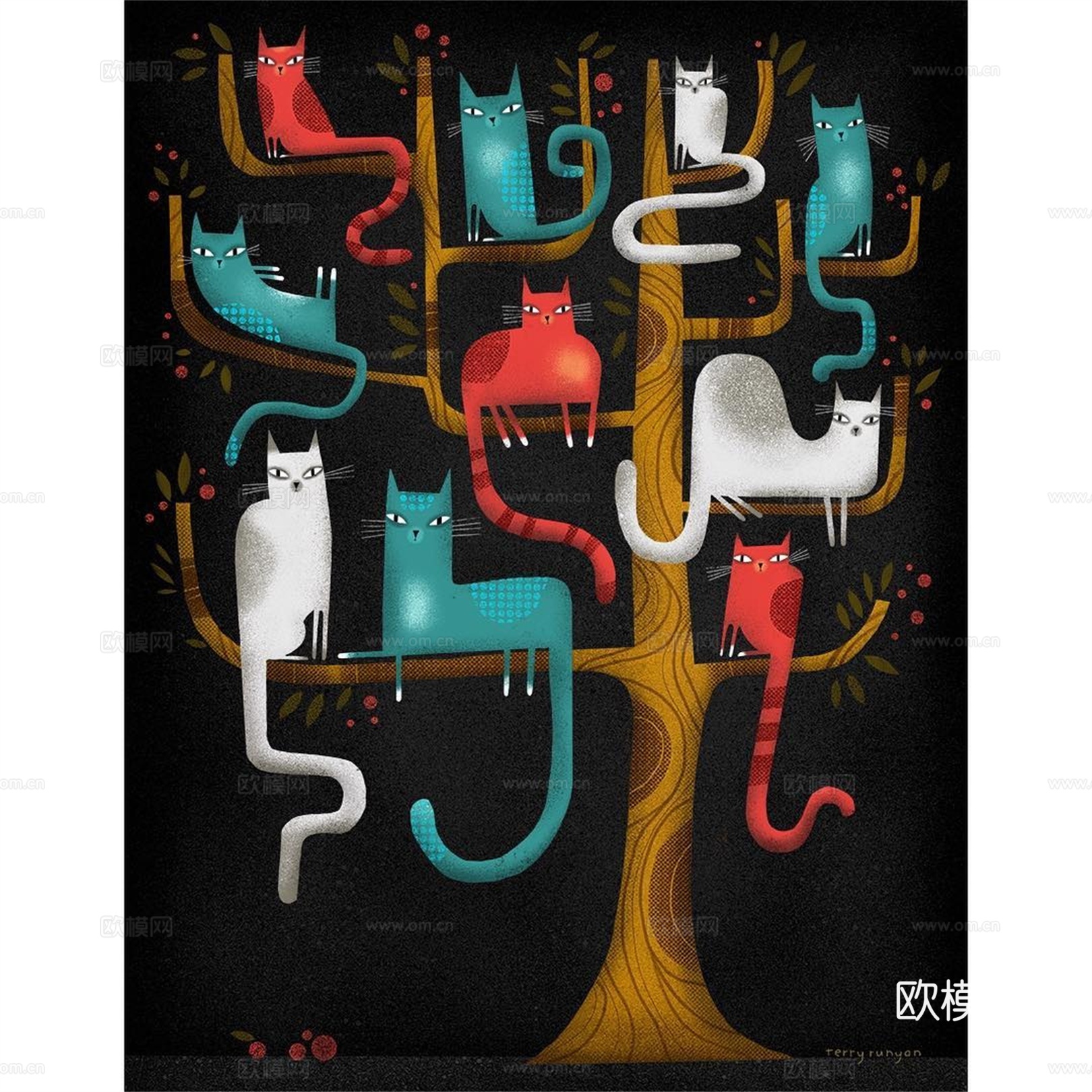 可爱动物手绘创意童趣插画猫咪动物插画治愈系插画可爱儿童插画下载