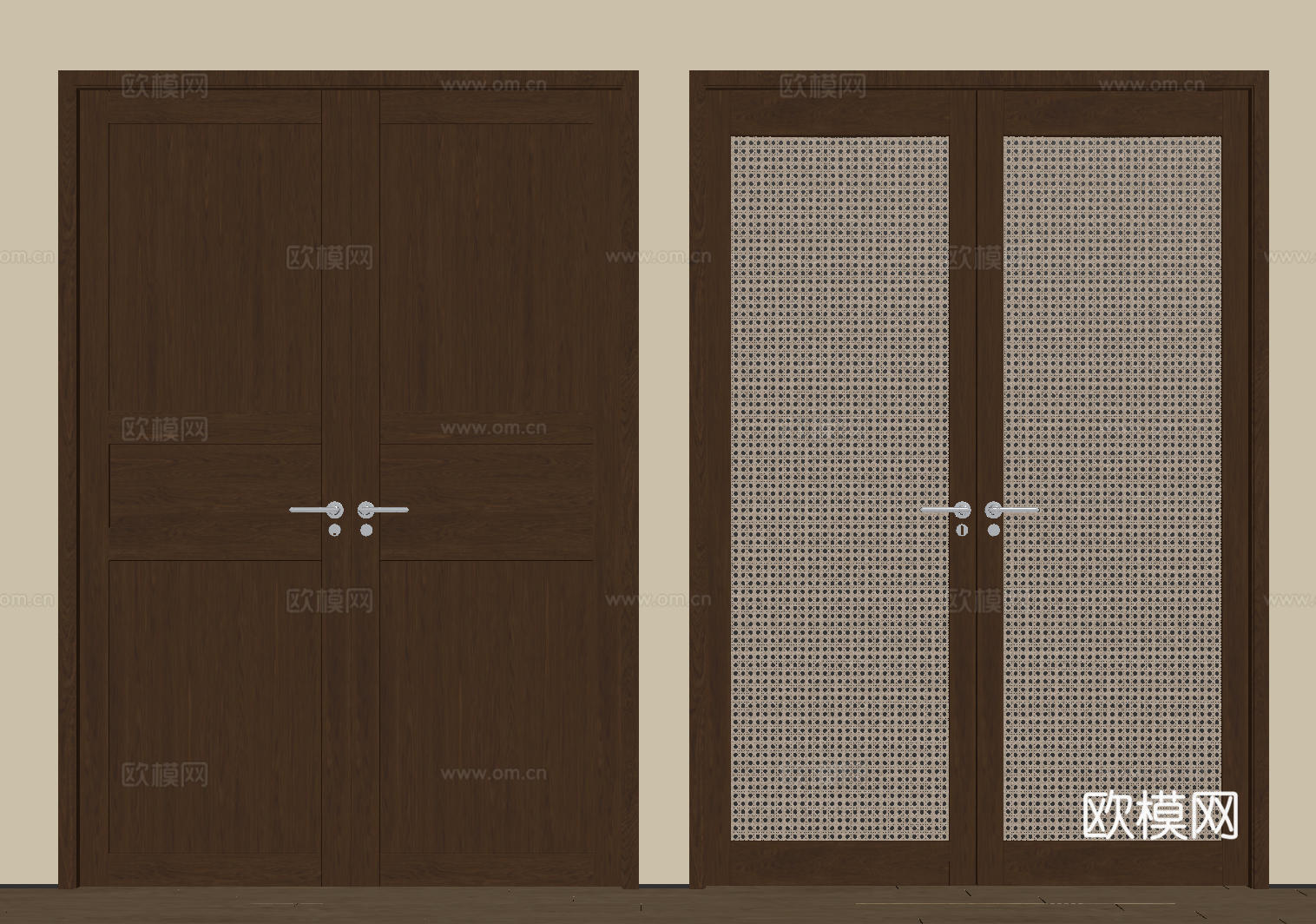 新中式侘寂双开门 中古平开门 入户门 防盗门 通顶对开门 别su模型