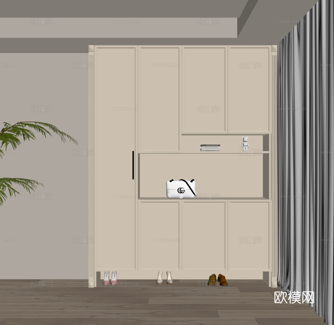 法式奶油风鞋柜 入户鞋柜su模型