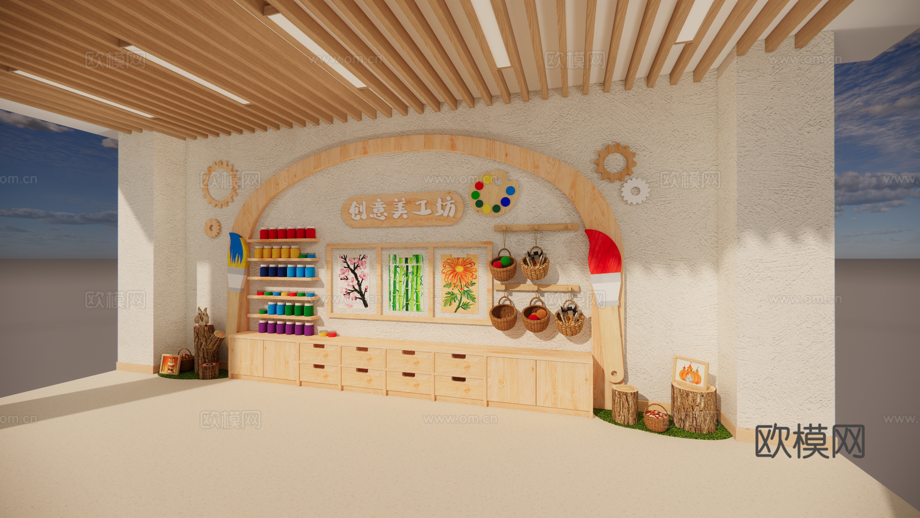 幼儿园文化墙 幼儿园主题墙 幼儿园美术墙su模型