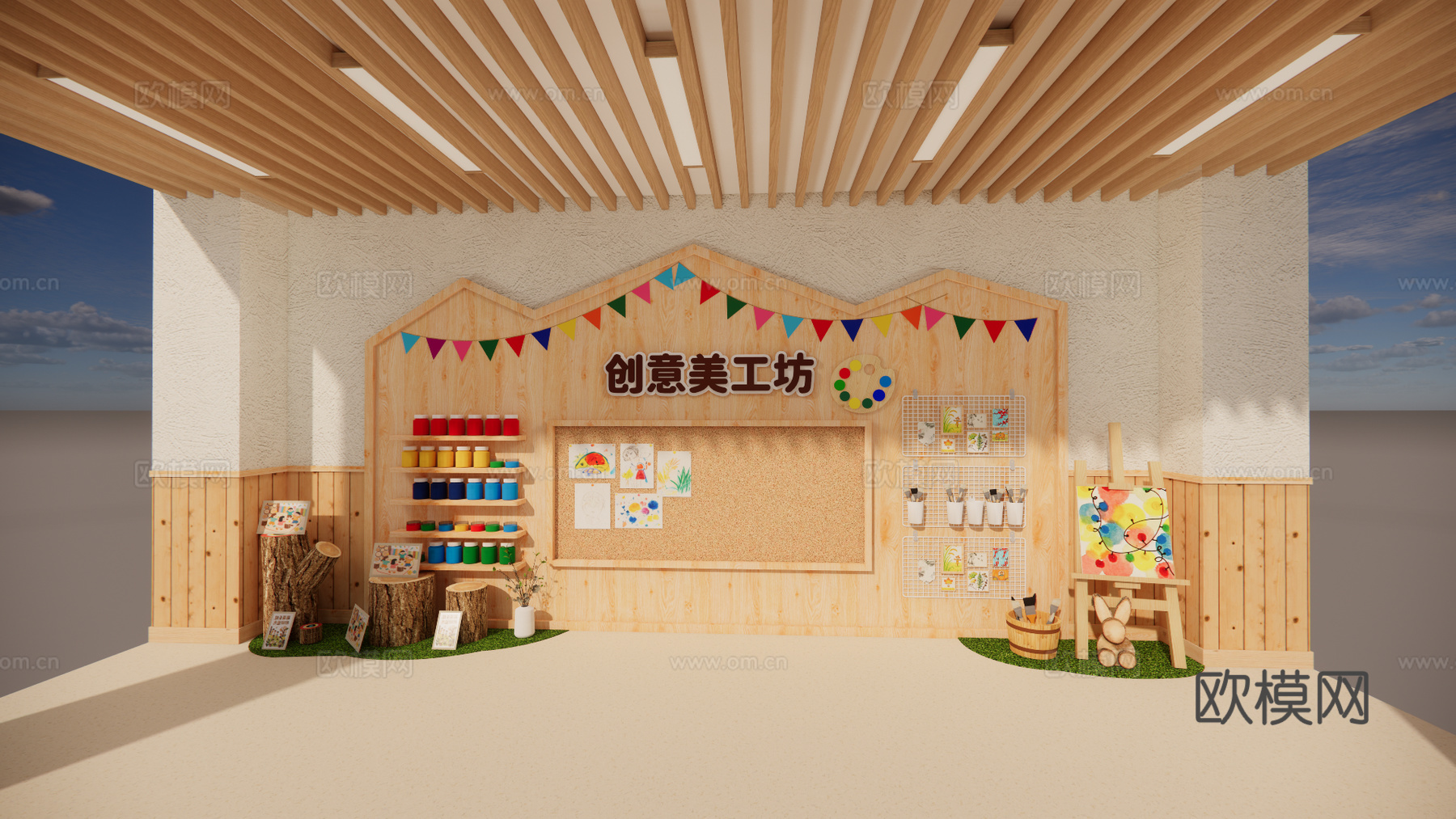 幼儿园文化墙 幼儿园主题墙 幼儿园美术墙su模型