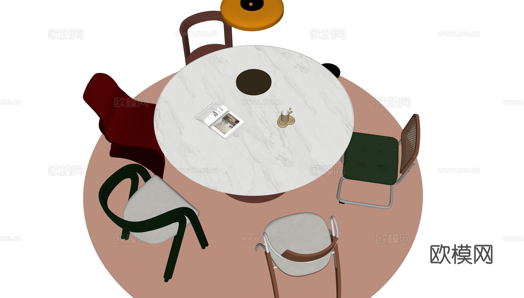 现代多巴胺圆餐桌su模型