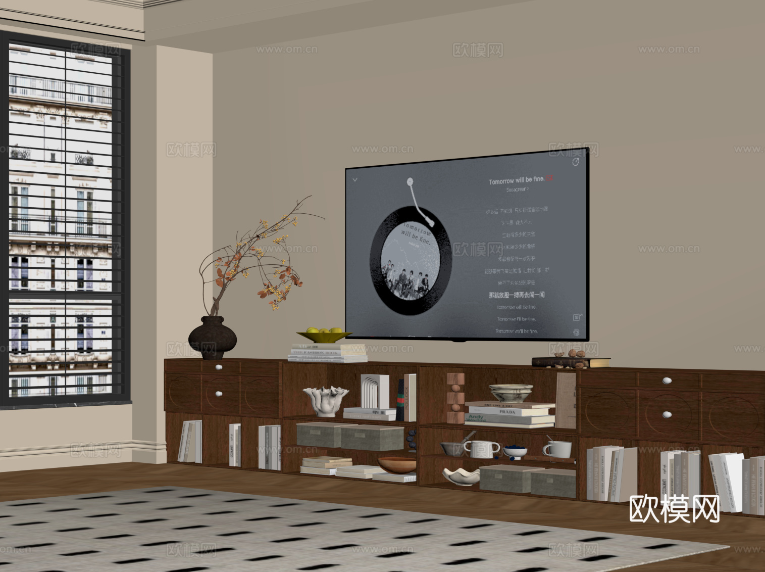 中古风地柜 边柜 书柜 电视柜su模型