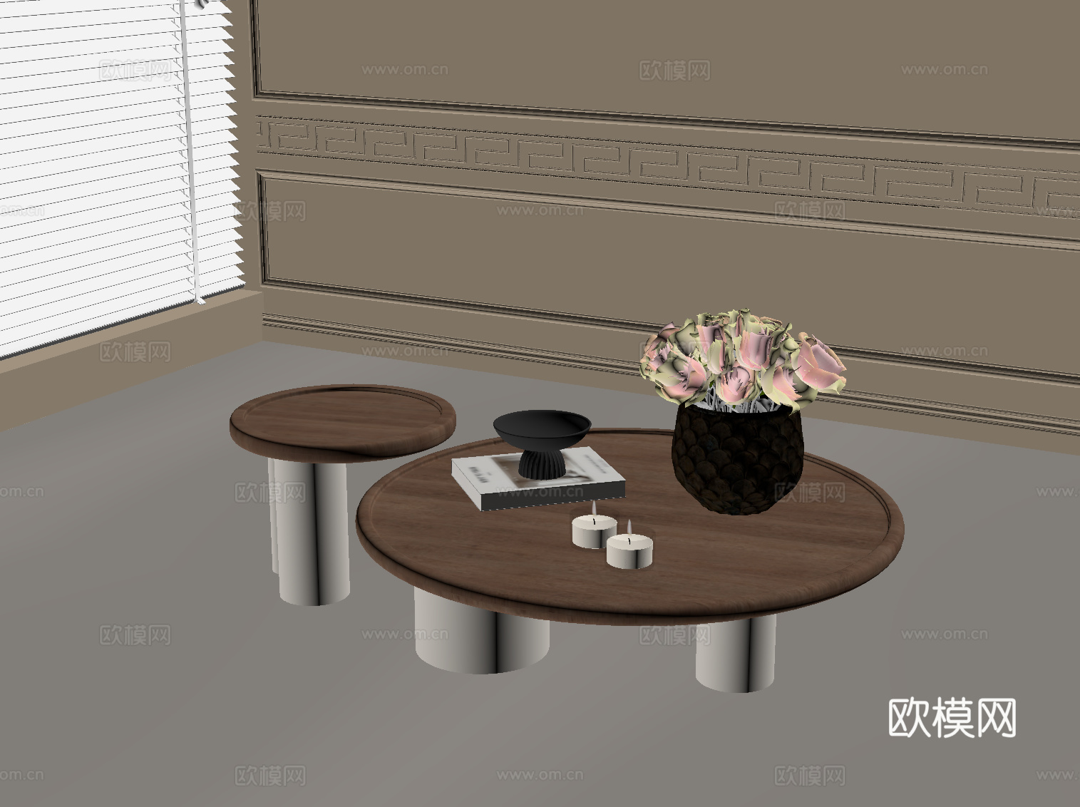 中古风茶几 子母几 圆形茶几su模型