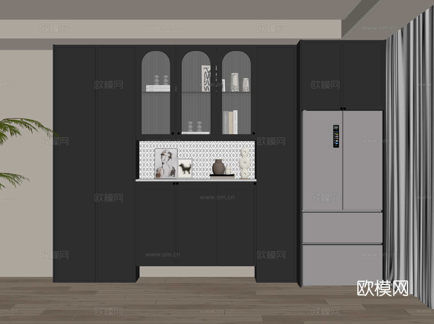 法式复古风酒柜 餐边柜su模型