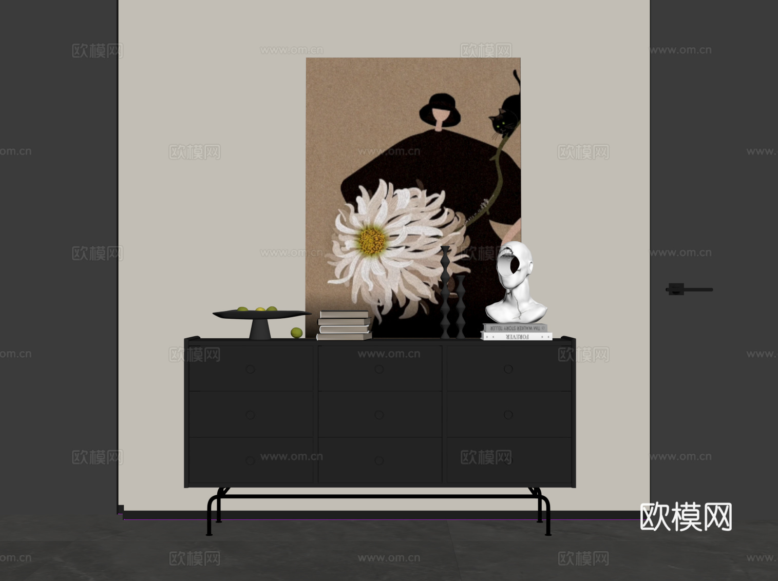 现代复古风玄关柜 端景柜 边柜su模型