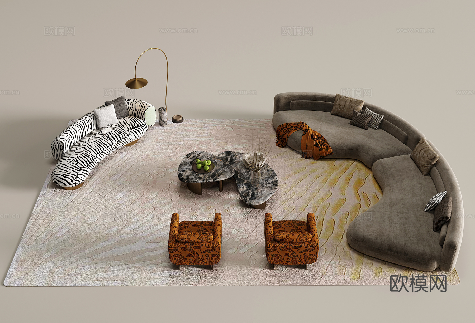 现代沙发茶几组合su模型