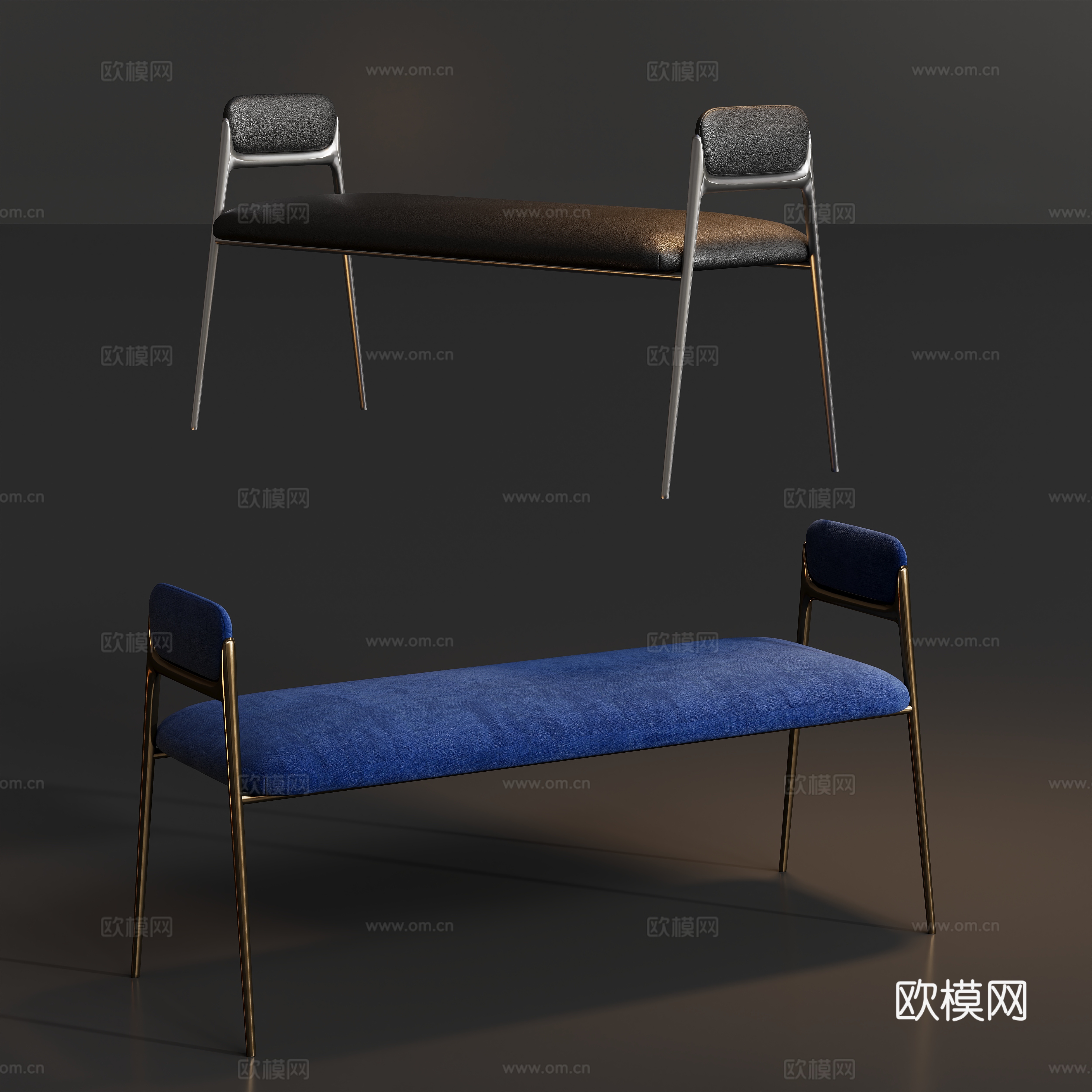 床尾凳条凳子3d模型下载（渲染图1）