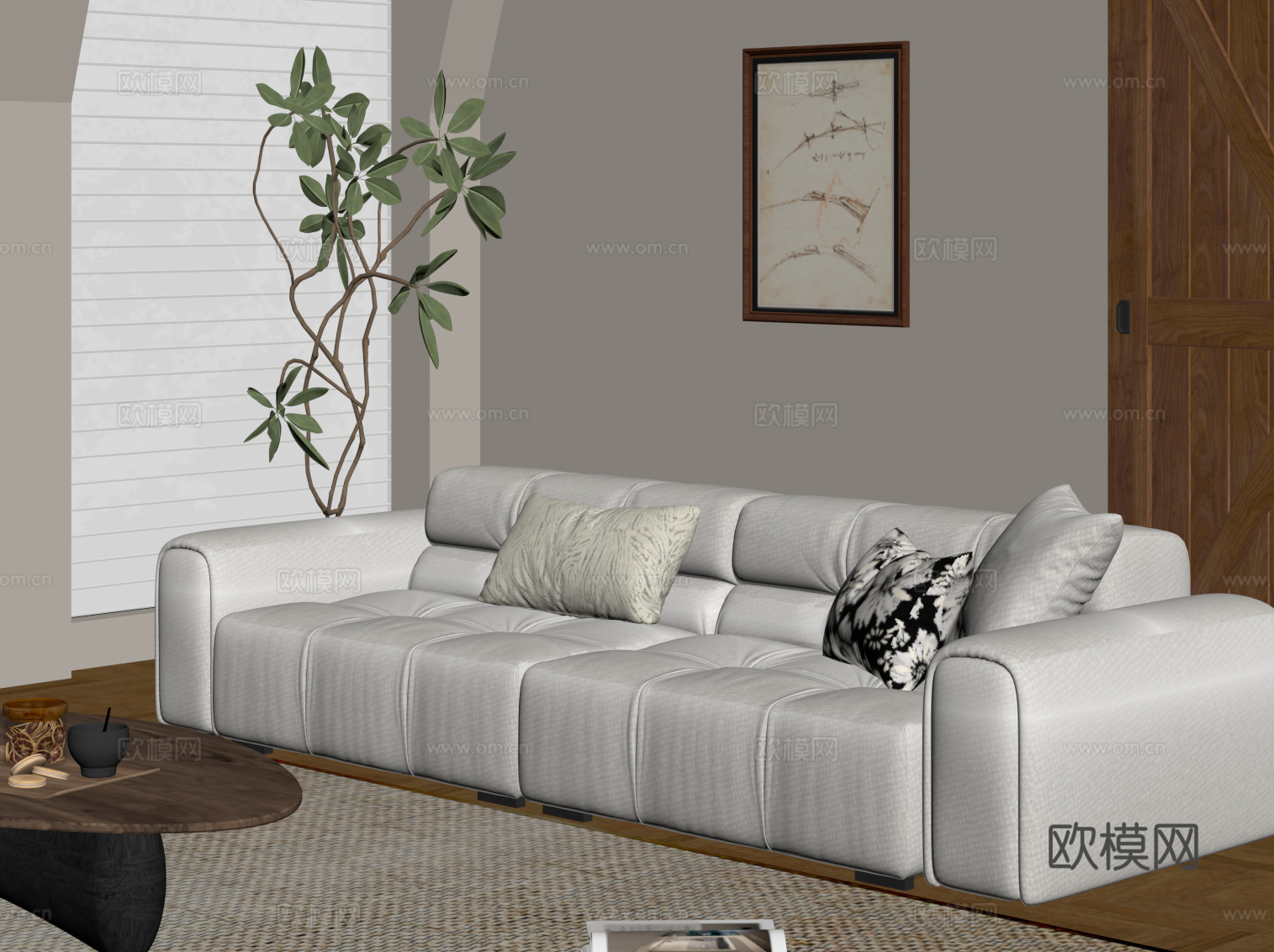 现代布艺沙发 多人沙发su模型
