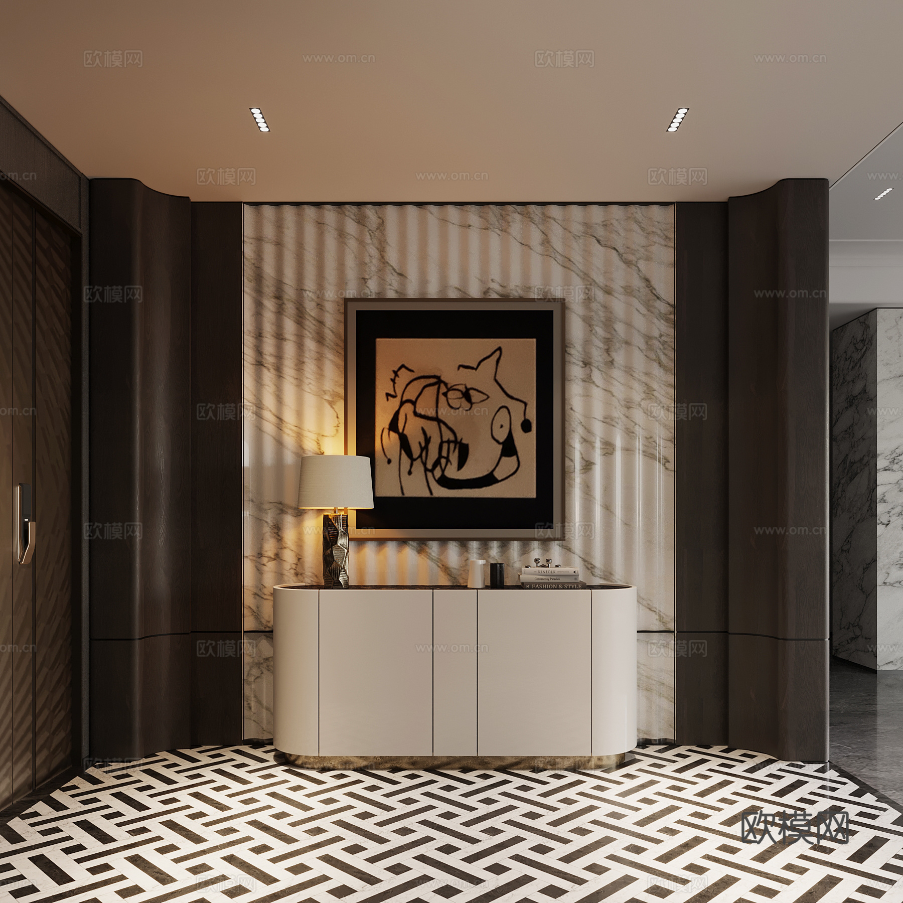 现代玄关墙 边柜su模型