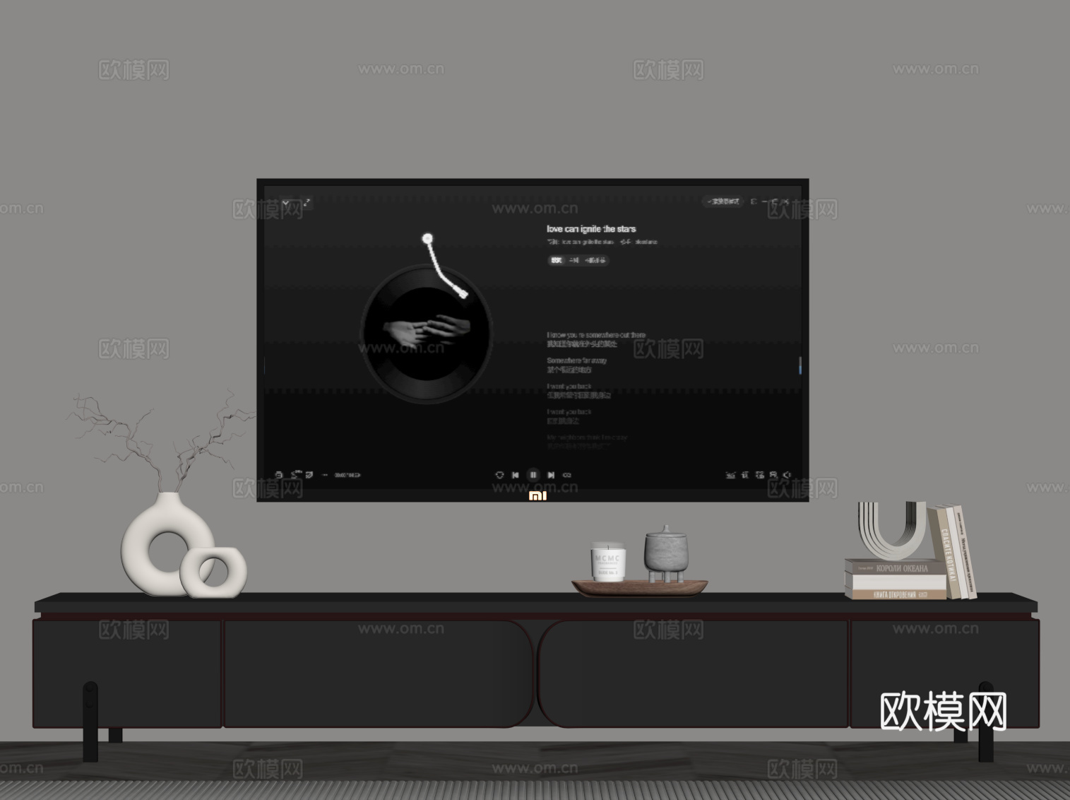 现代意式电视柜su模型