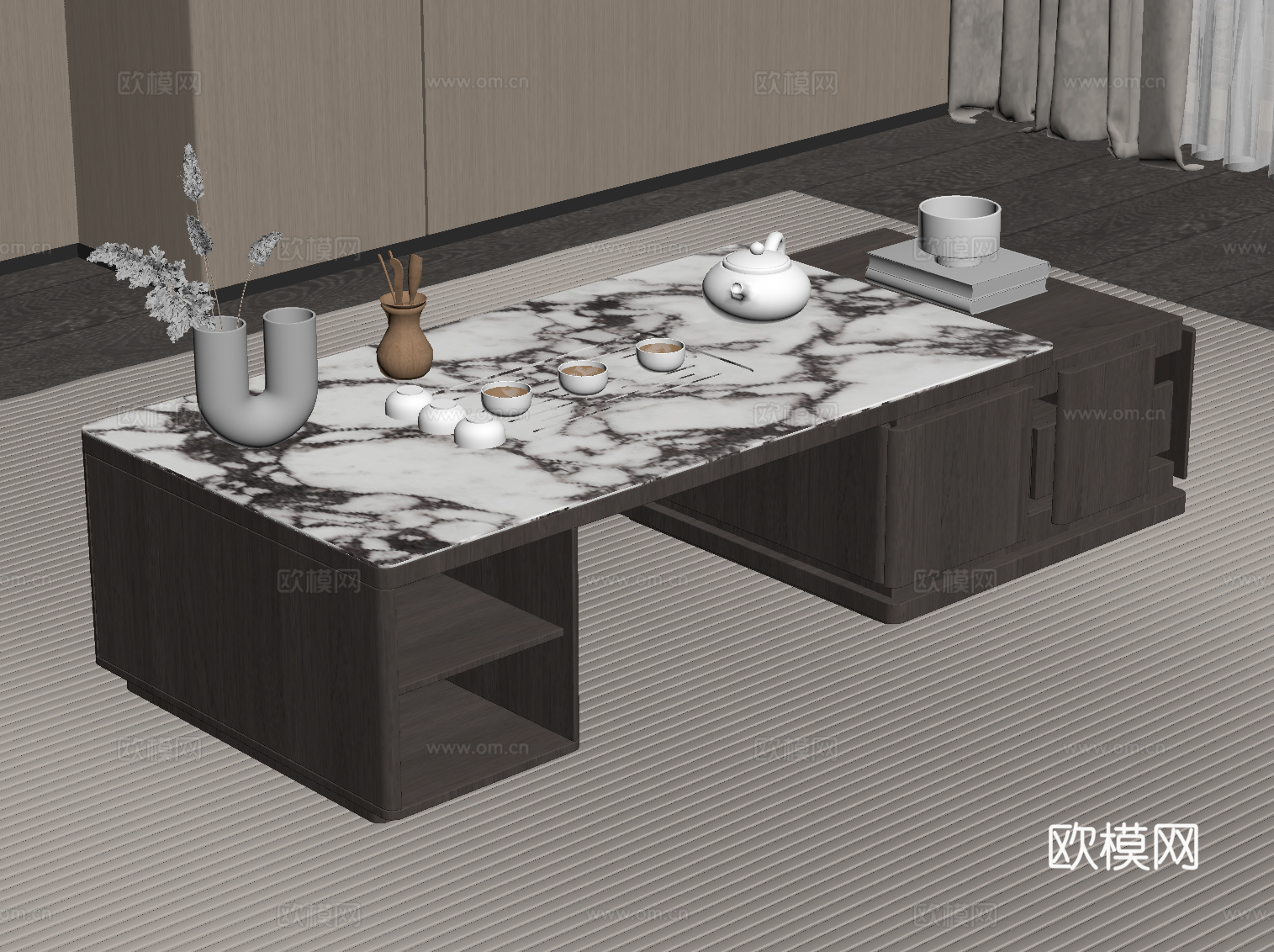 现代意式茶几 大理石茶几 茶桌su模型