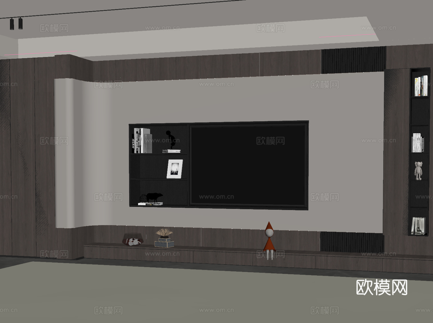 现代意式电视柜 电视背景墙su模型
