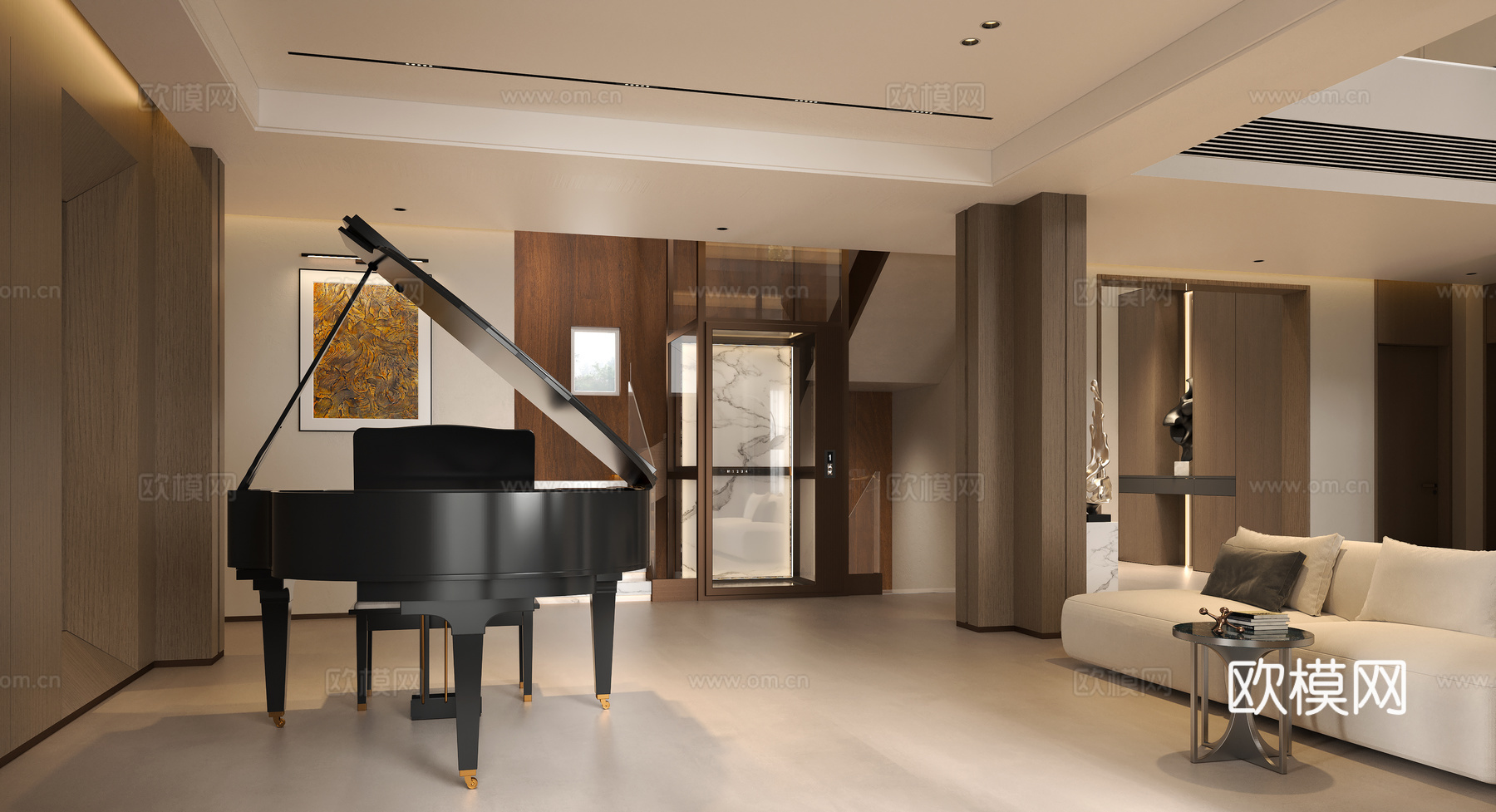 现代别墅门厅入户 现代复式玄关门厅 意式别墅端景挂画 别墅客su模型