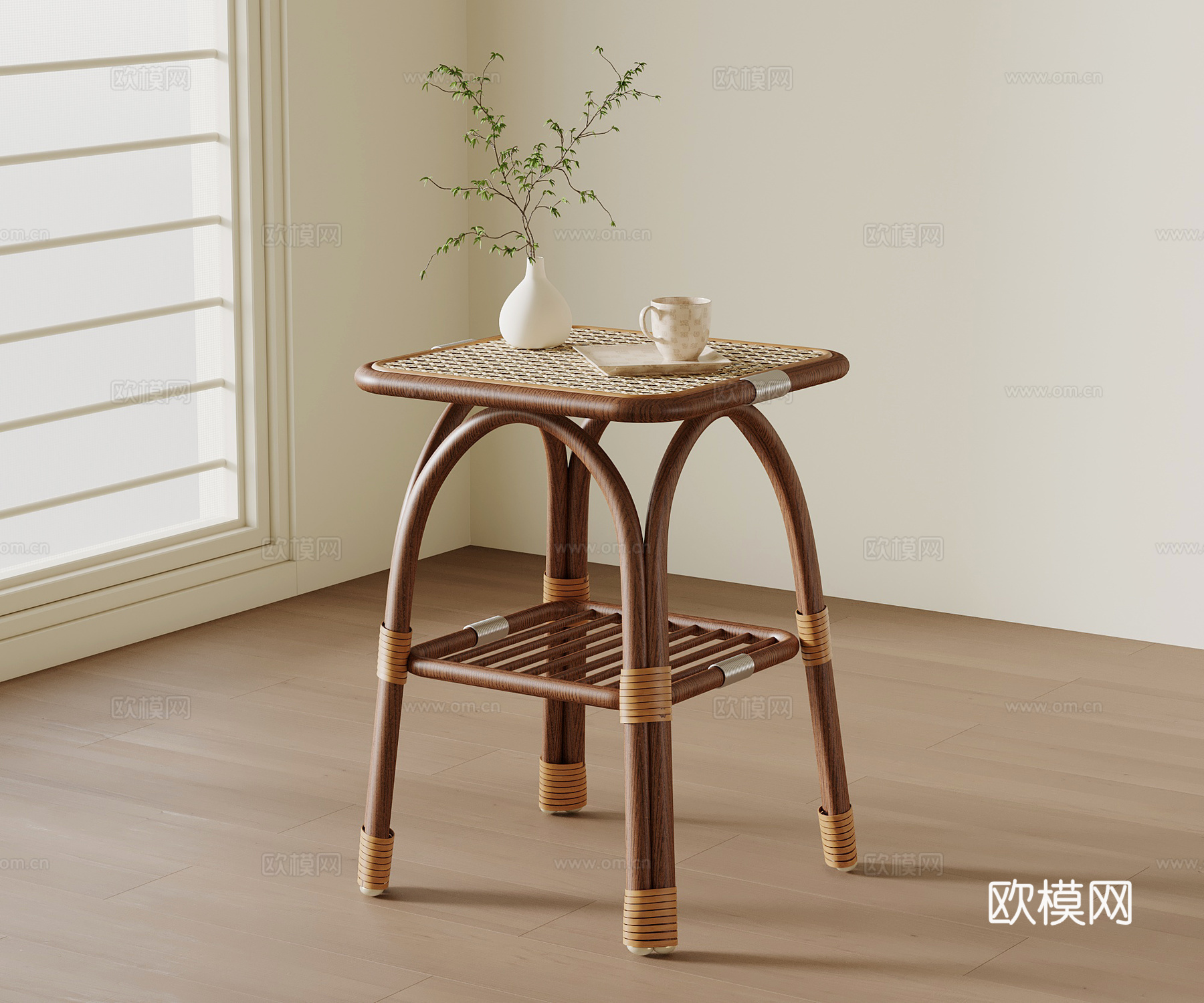 侘寂中古风边几 床头柜 角几su模型