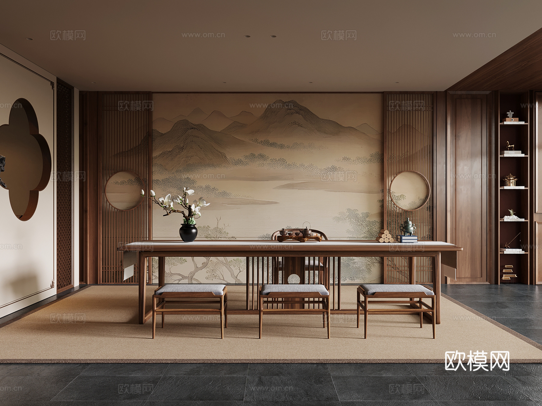 现代茶室 茶桌椅su模型