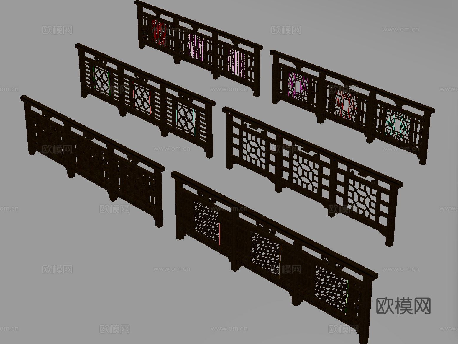 中式栏杆护栏 栅栏围栏 实木围栏护栏su模型