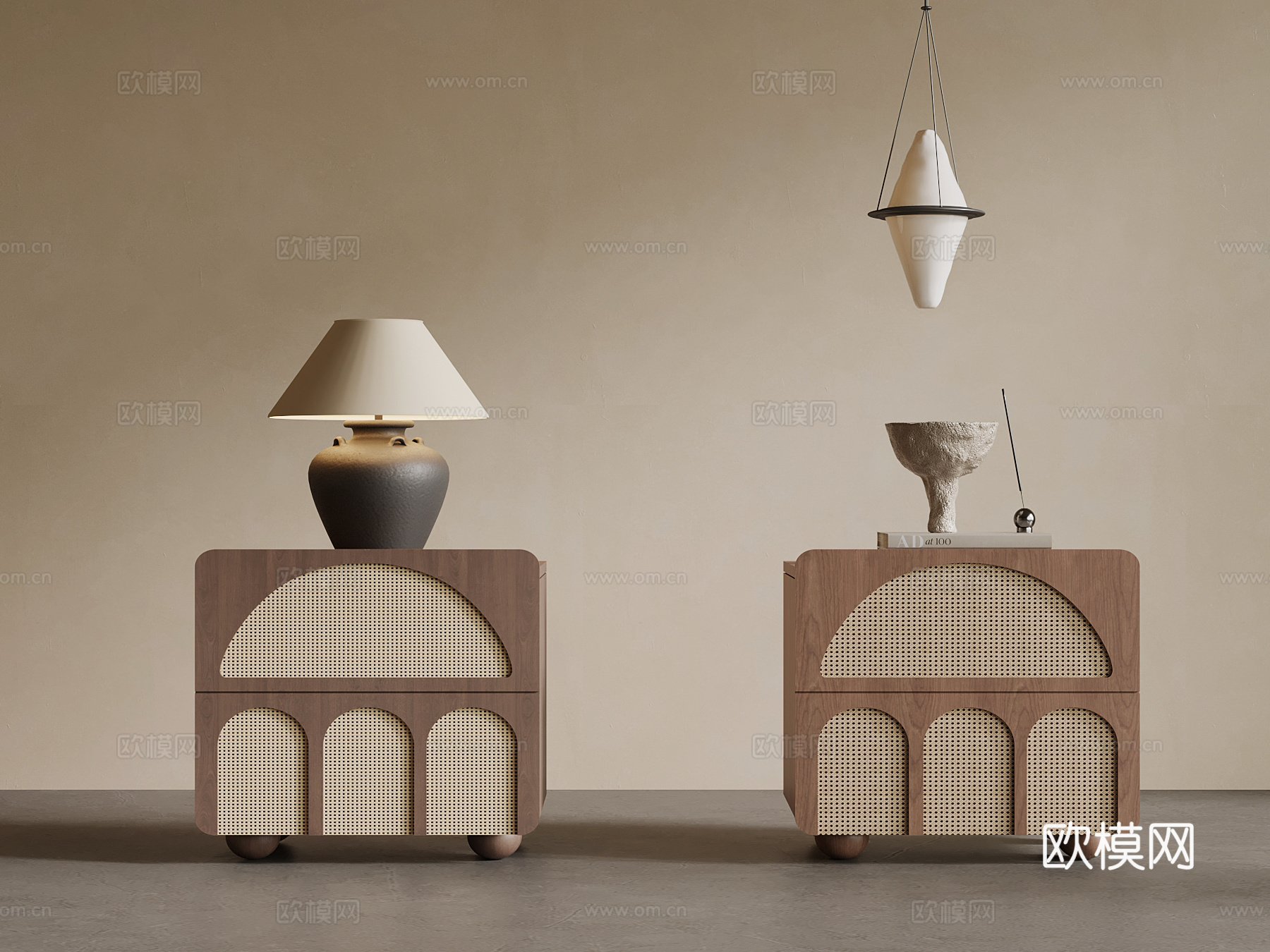 中古风床头柜 边柜 矮柜su模型