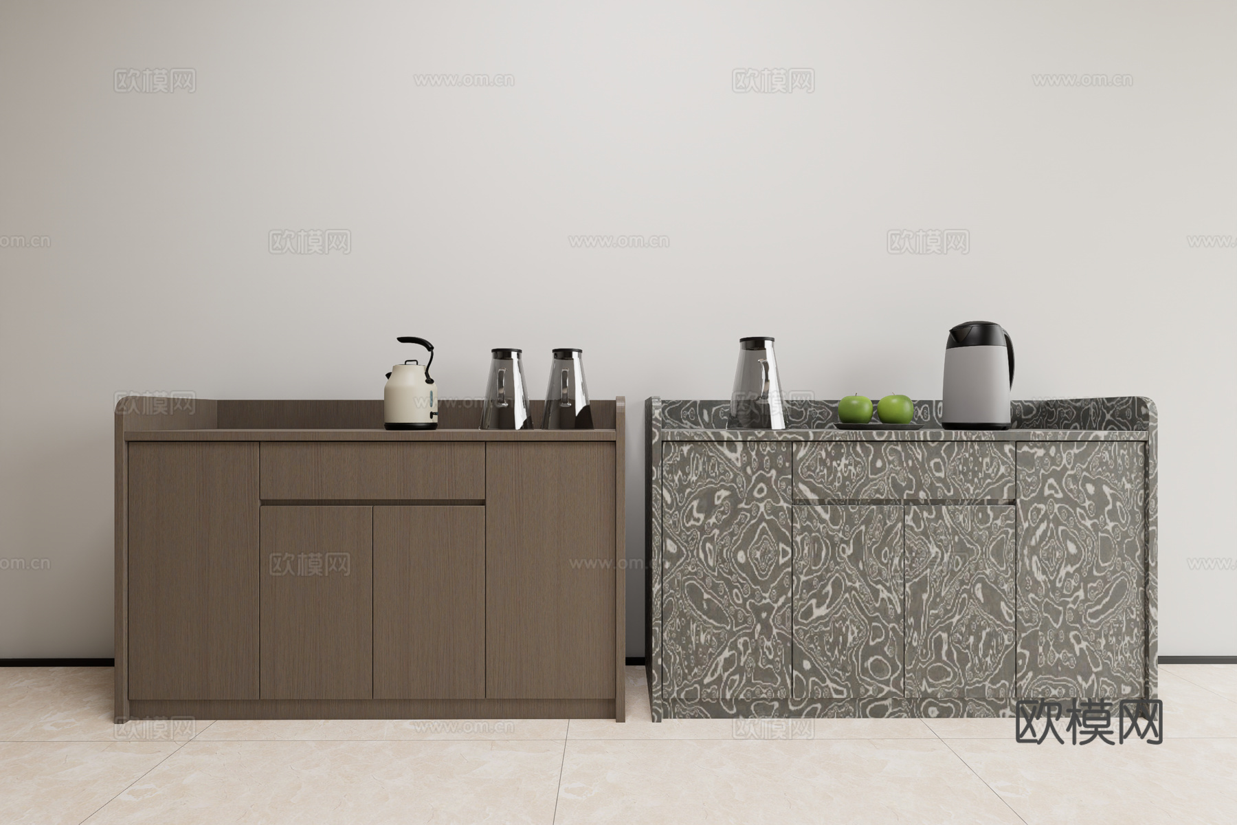 现代餐边柜 矮柜 边柜su模型