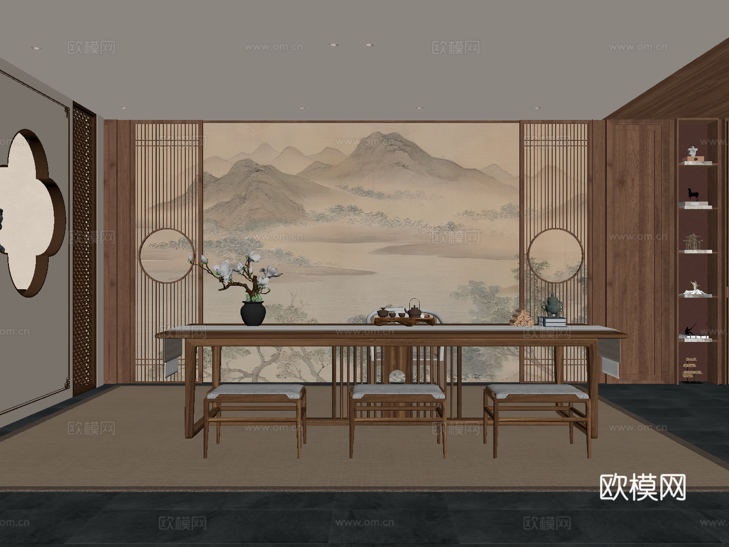 现代茶室 茶桌椅su模型