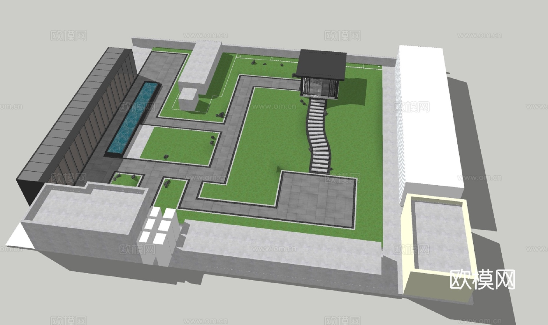 新中式屋顶花园 屋顶花园 花园 露台 平台 新中式屋顶花园su模型
