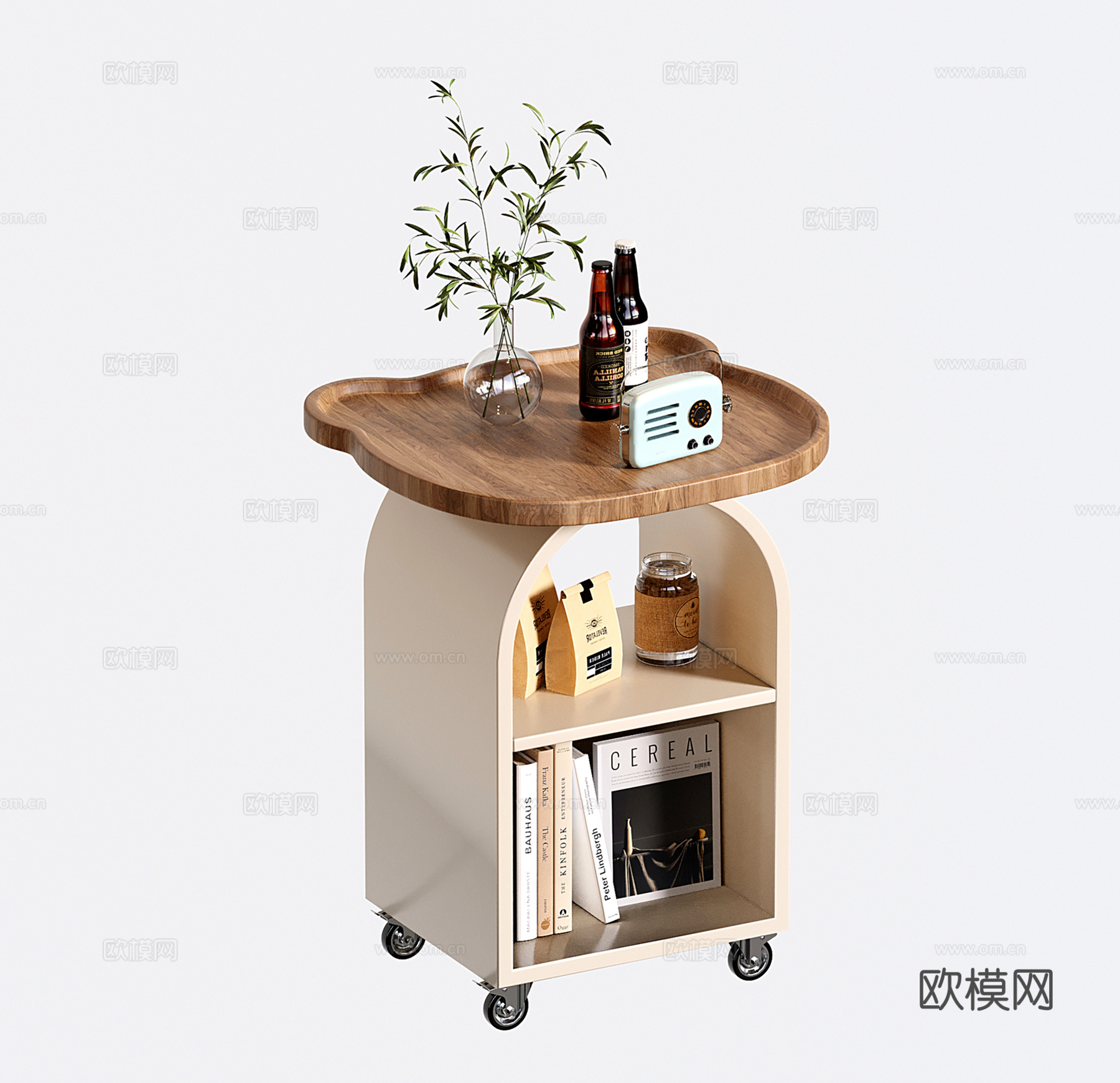 奶油风边几 小茶几 小推车 床头柜3d模型下载