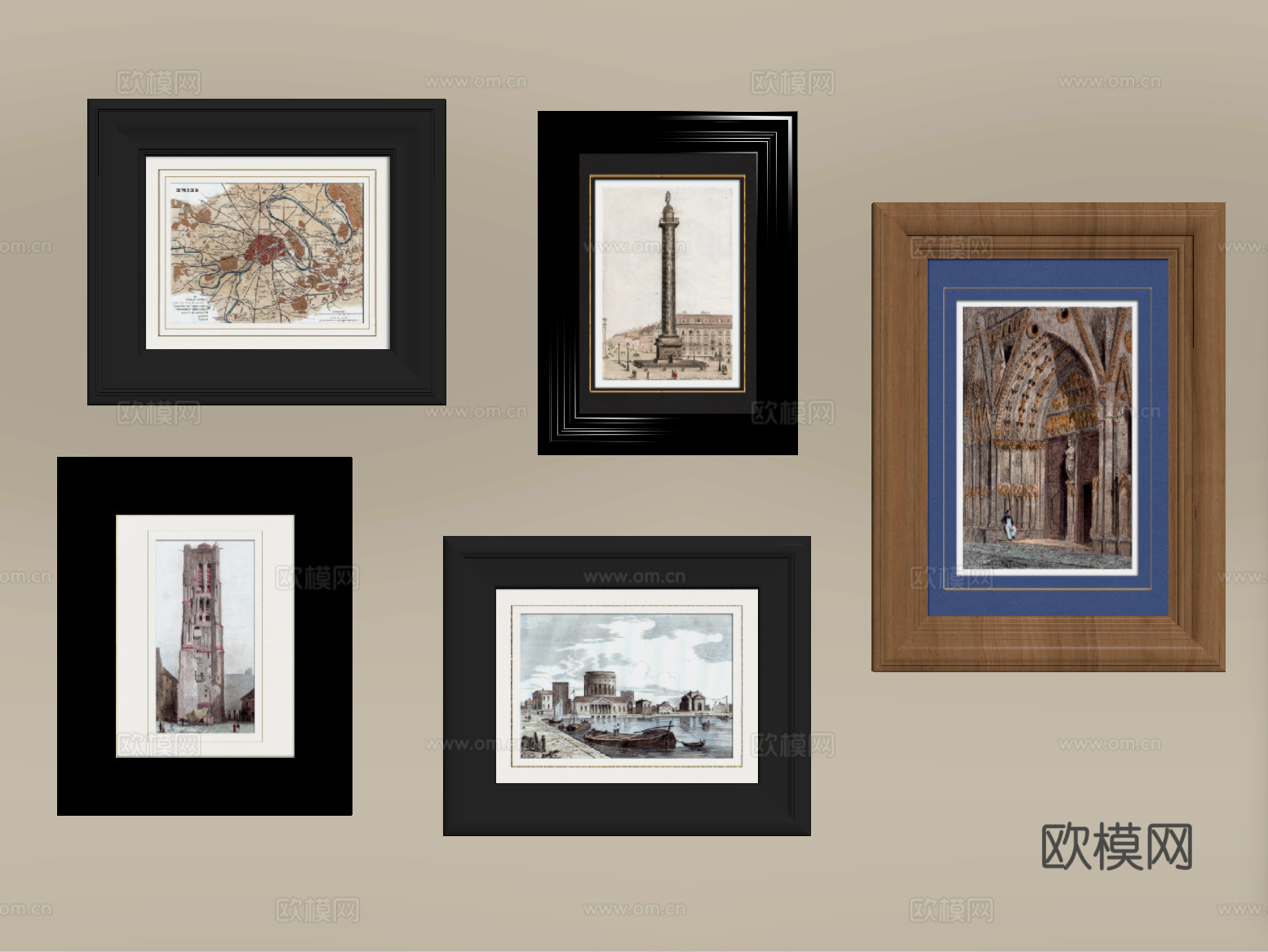 法式挂画 相框 装饰画框su模型