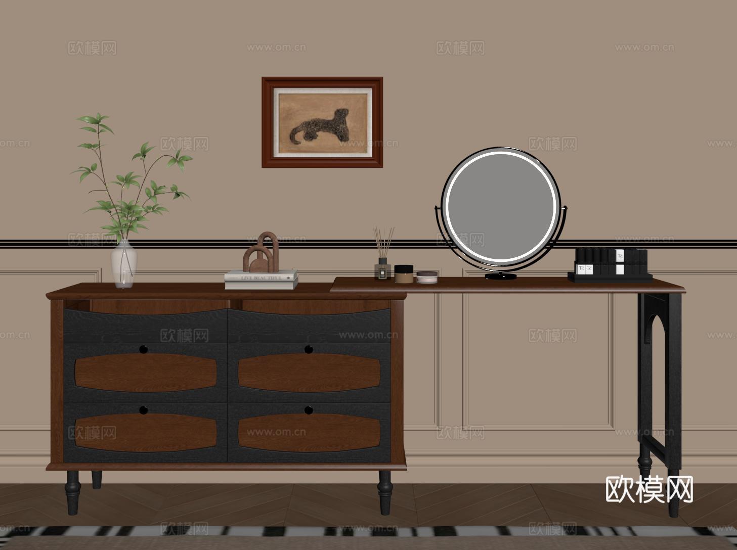 中古梳妆台 复古化妆台su模型