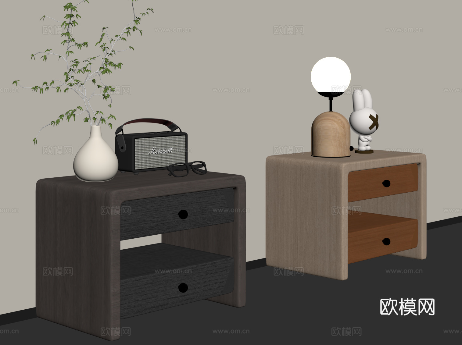 现代意式床头柜 奶油风床头柜su模型