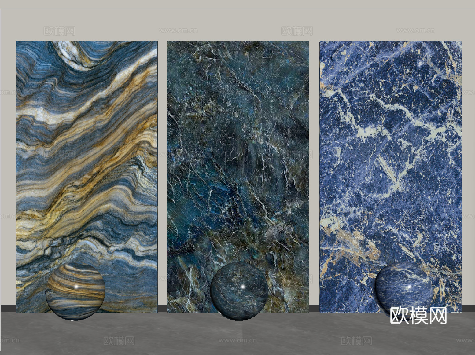 现代石材 蓝色大理石 岩板 护墙板 背景墙su模型