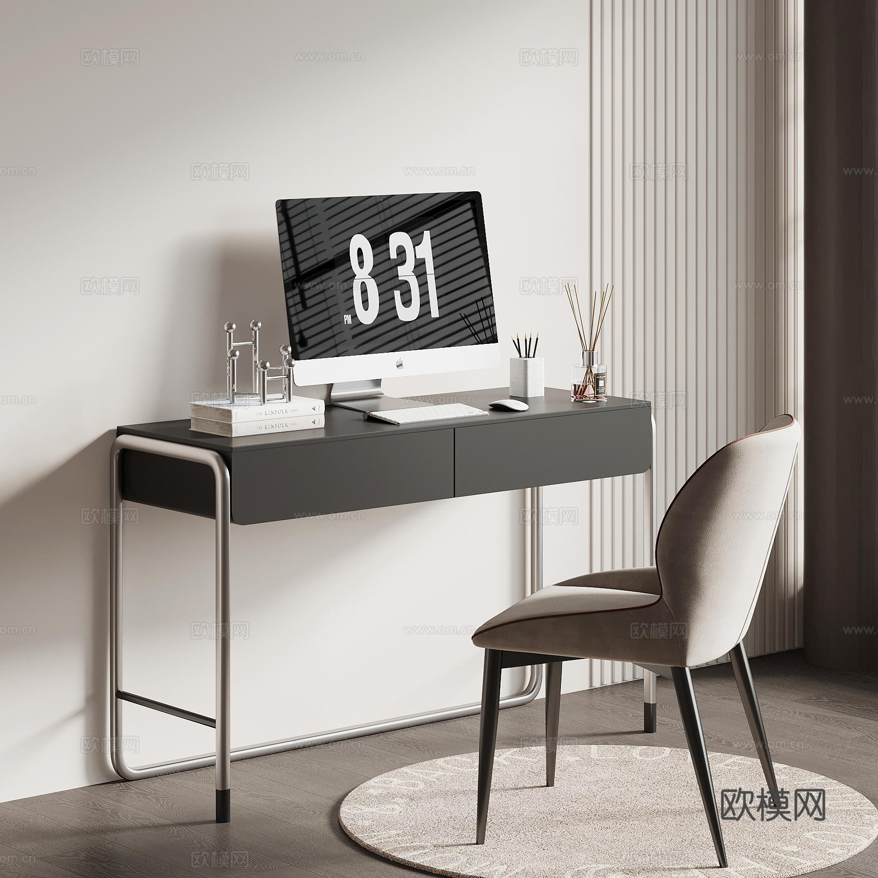 现代意式书桌椅su模型