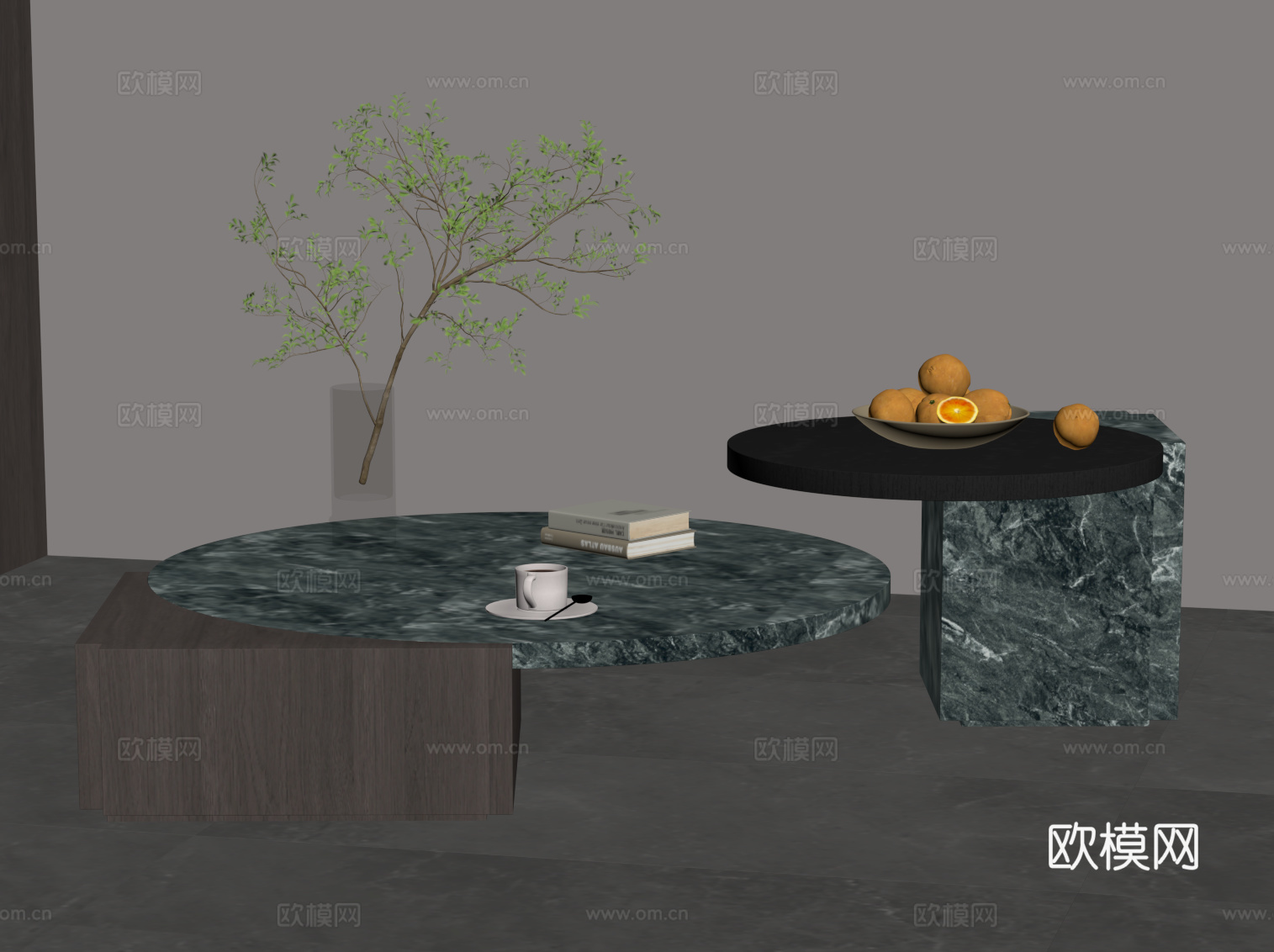 现代意式茶几 圆形茶几 大理石茶几su模型