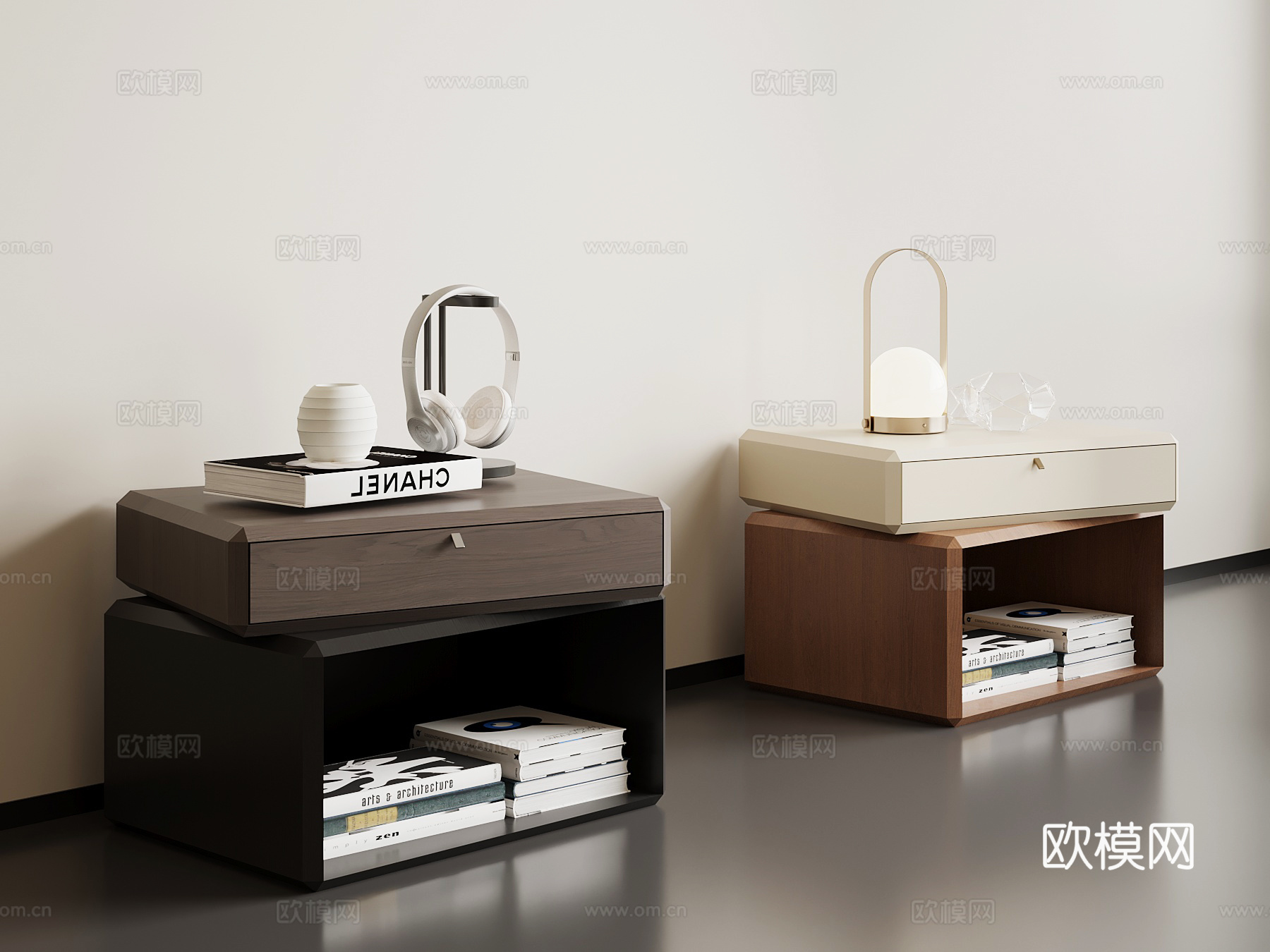 现代意式床头柜 中古床头柜su模型