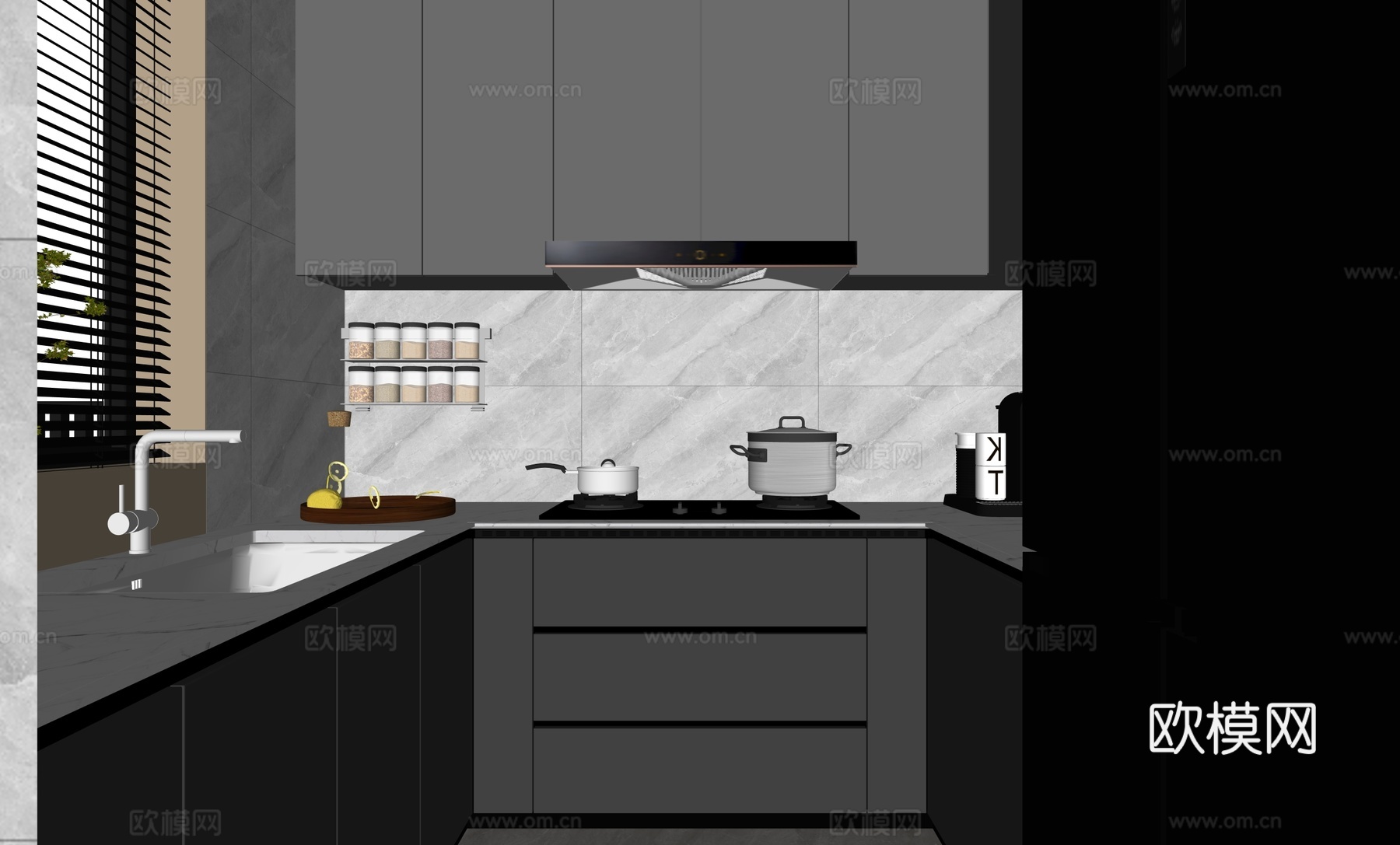 现代厨房橱柜su模型