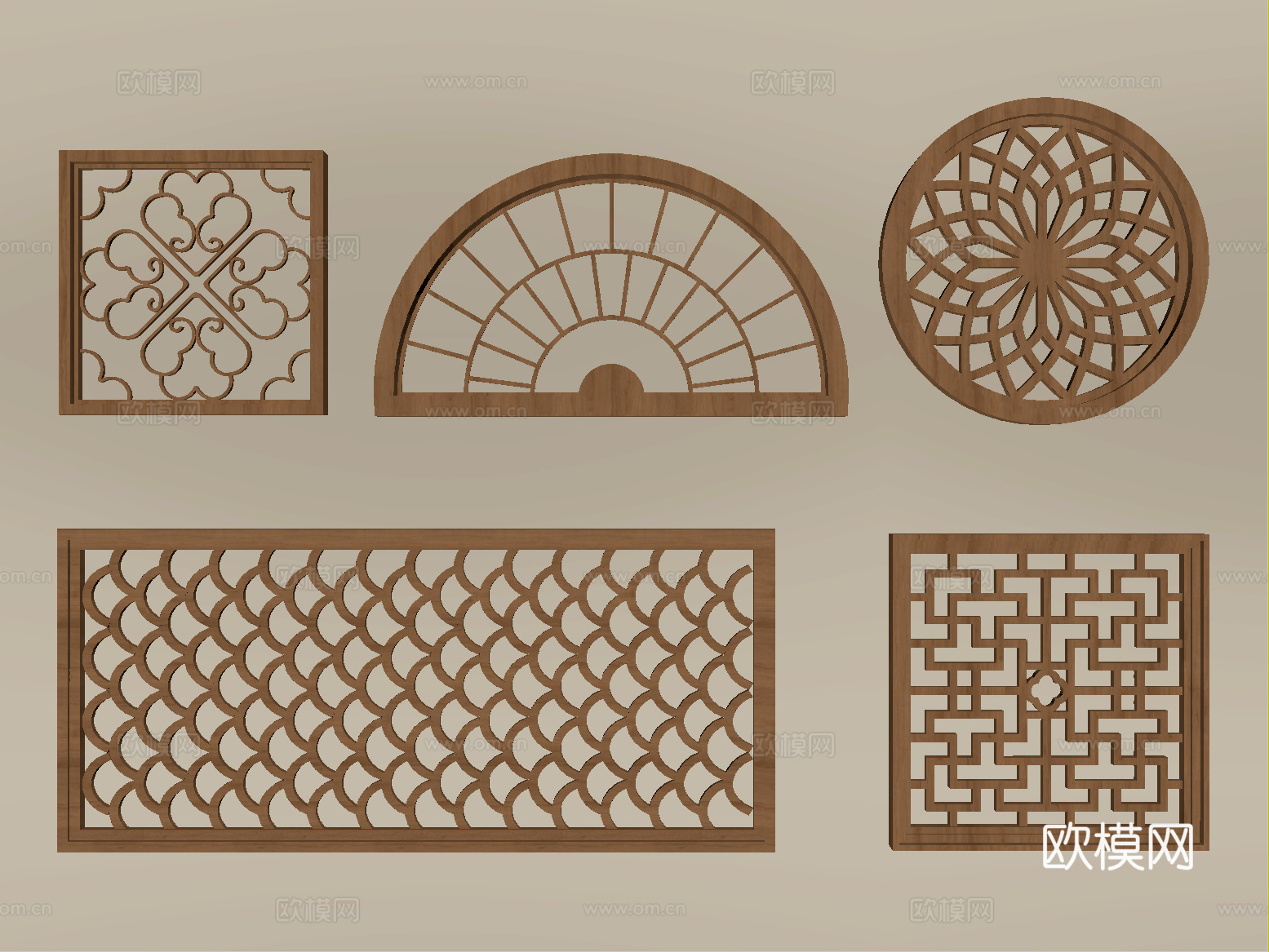 中式镂花窗 复古窗 镂空窗格 窗花su模型