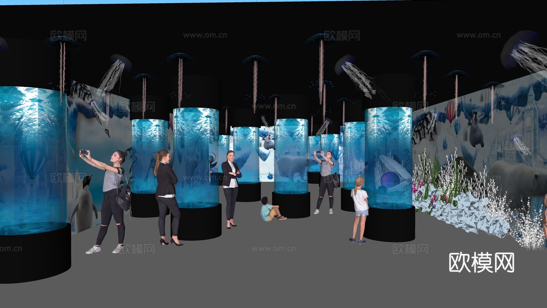 现代海洋博物馆 海洋展览馆 海底世界 海洋生物 水生世界su模型