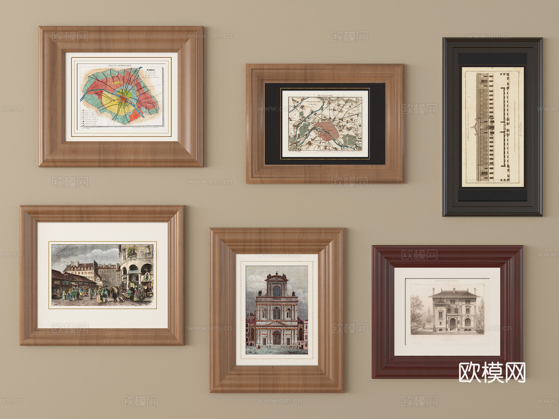法式挂画 相框 装饰画框su模型