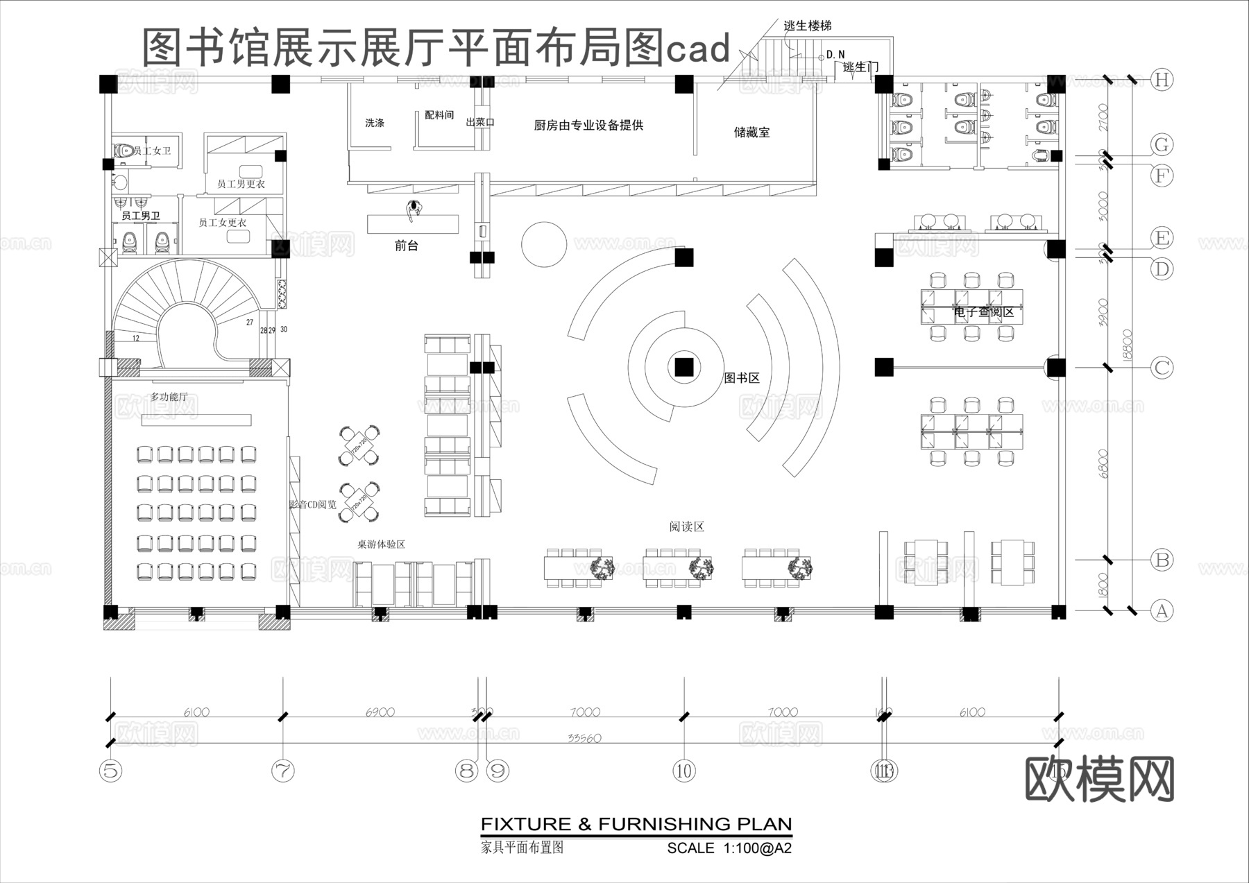 图书馆展厅平面图cad施工图