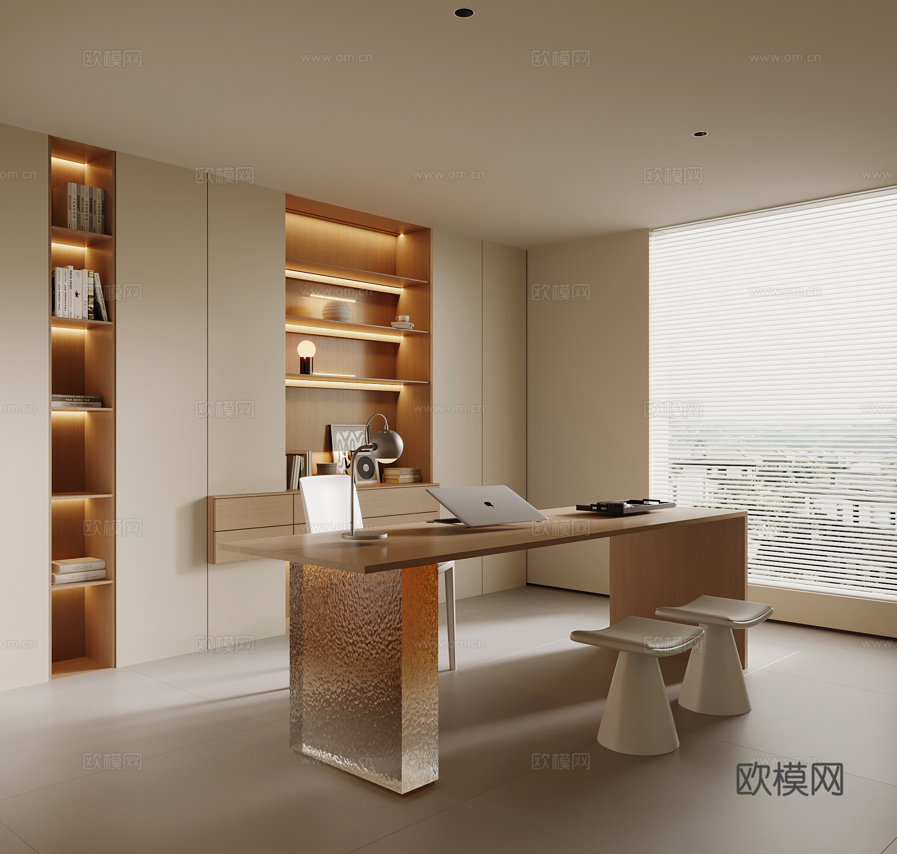 现代书房 书桌椅 书柜su模型