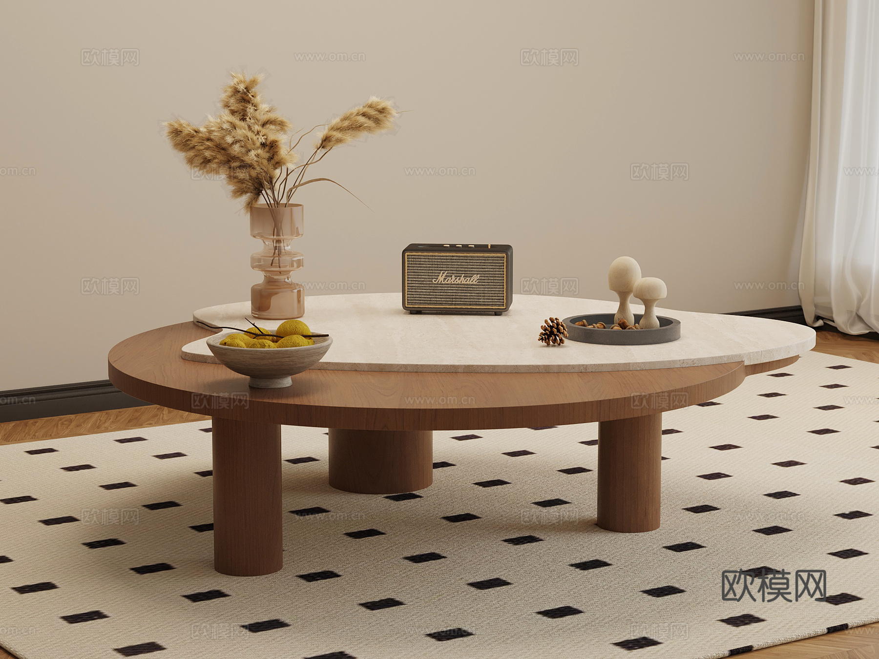 侘寂中古茶几 异形茶几 大理石茶几su模型