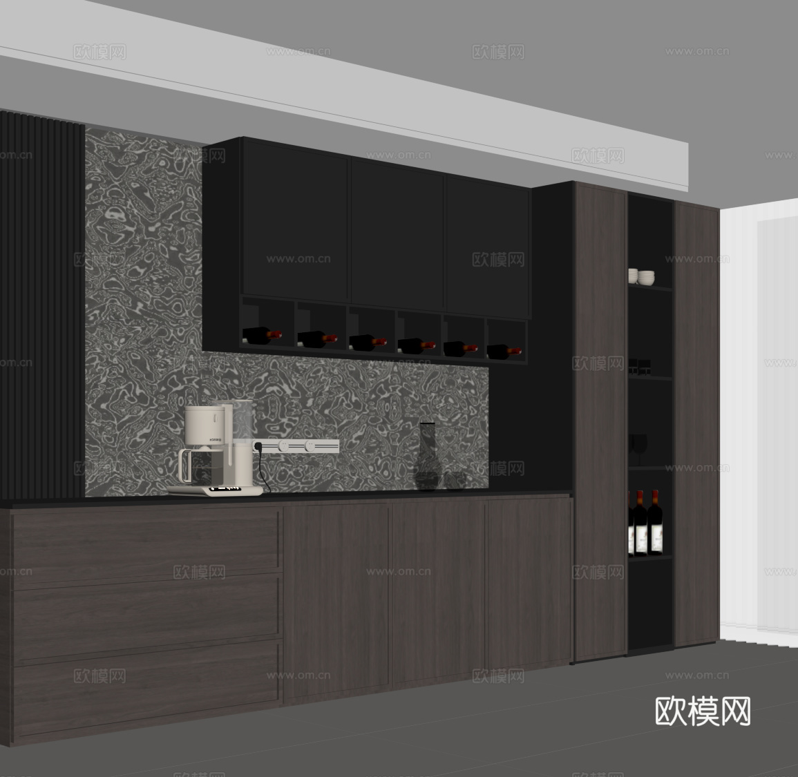 现代意式酒柜 餐边柜su模型