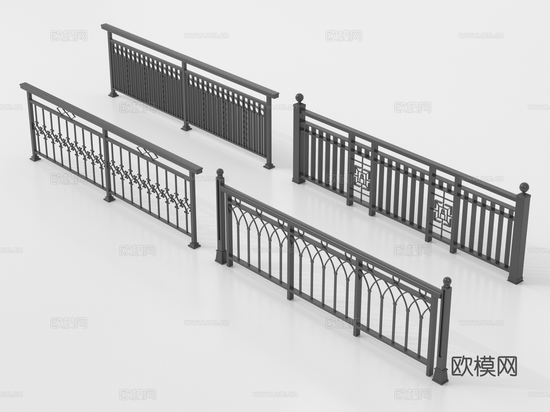 欧式铁艺栏杆 护栏 围栏 防护栏 栏杆su模型