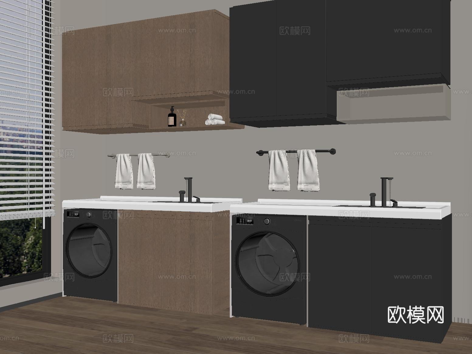 现代洗衣机柜 阳台柜 洗衣机su模型