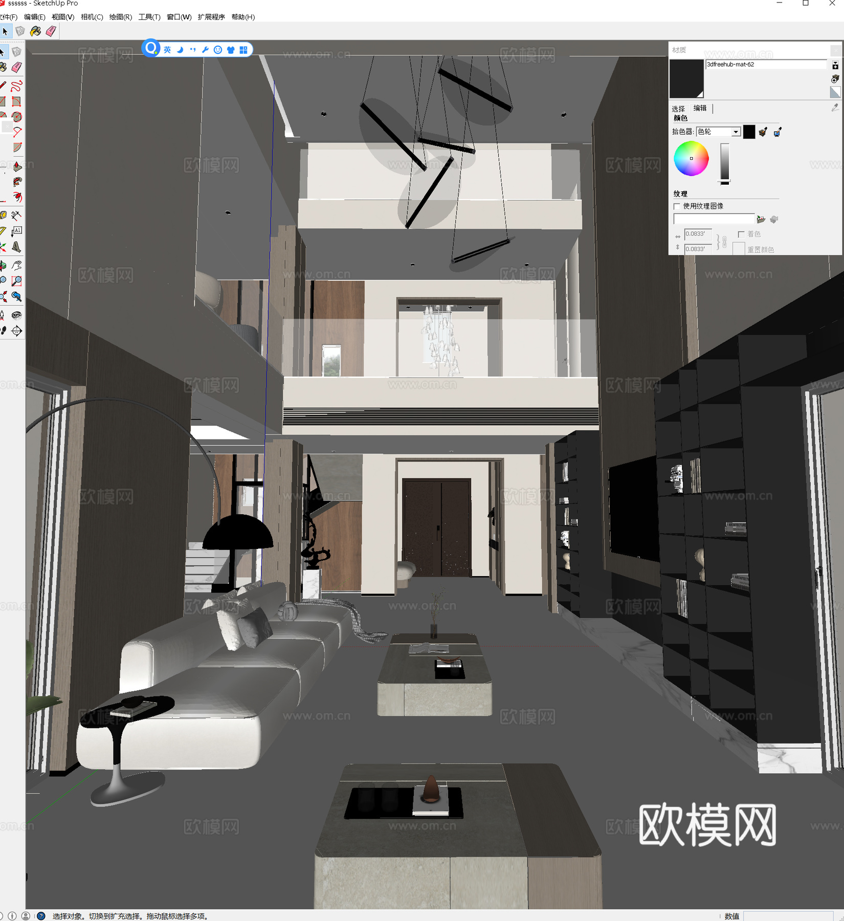 现代复式挑空客厅 现代意式别墅客厅 现代简约复式客厅 别墅客su模型