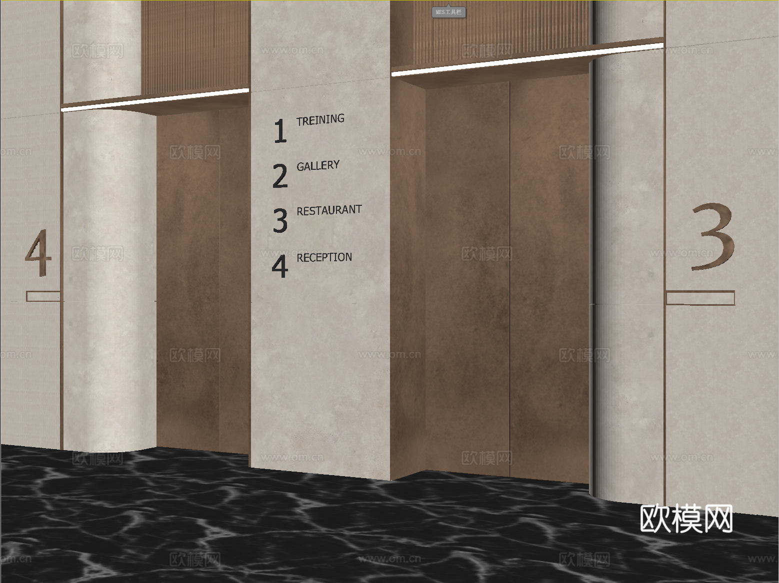 现代电梯厅 电梯间 升降梯 标识指示su模型